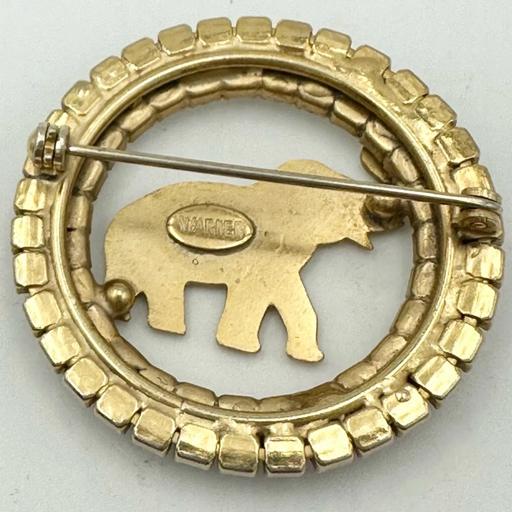 Vintage Warner Elephant Red Rhinestone Brooch Pin